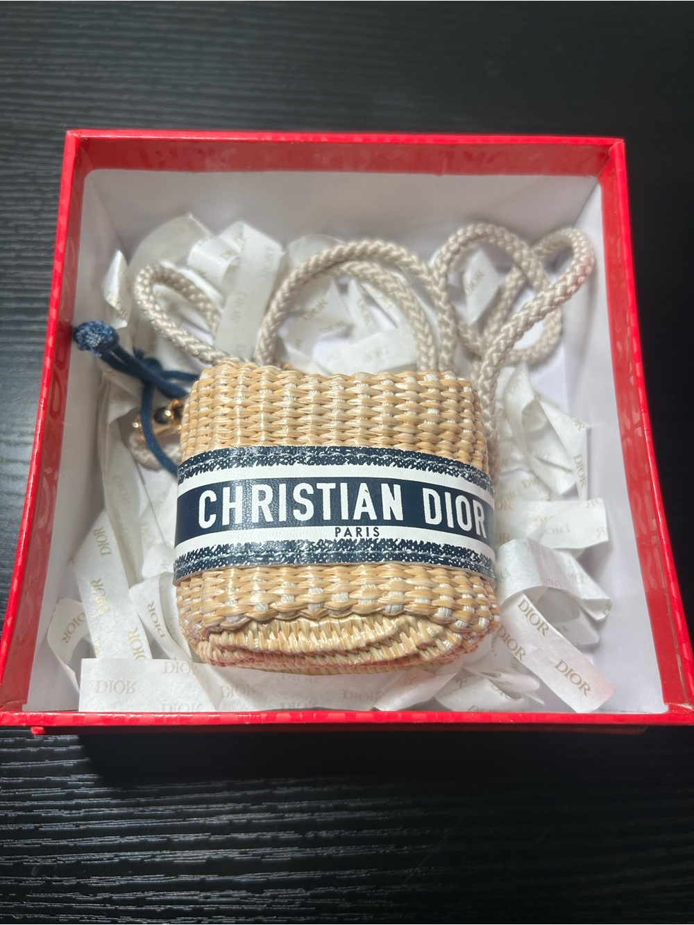 GWP Dior Straw Mini Bag with Navy Logo Band